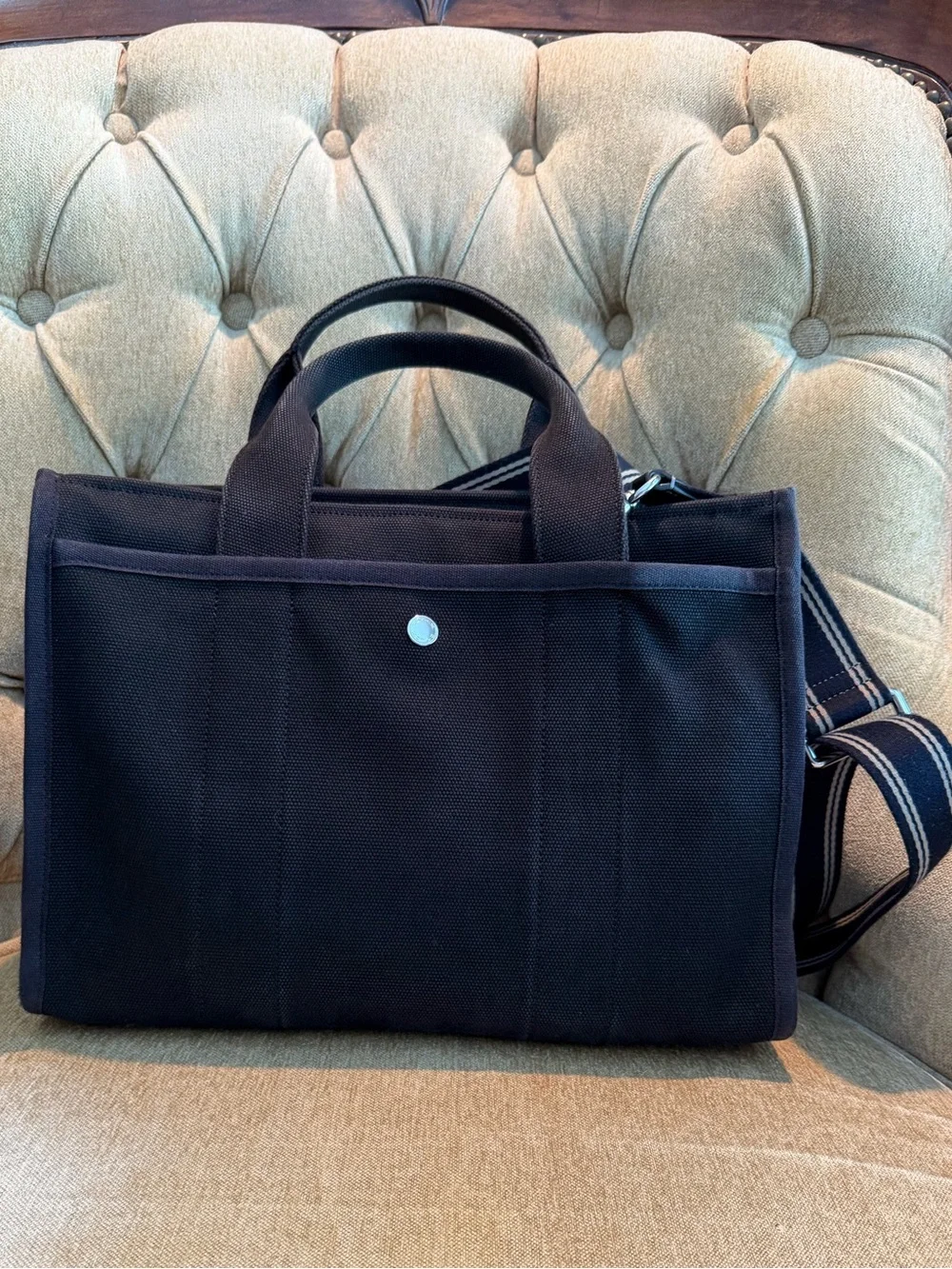 Coach Cargo Canvas Tote Black Tan Silver Adjustable/Removable Strap - Picture 2 of 11
